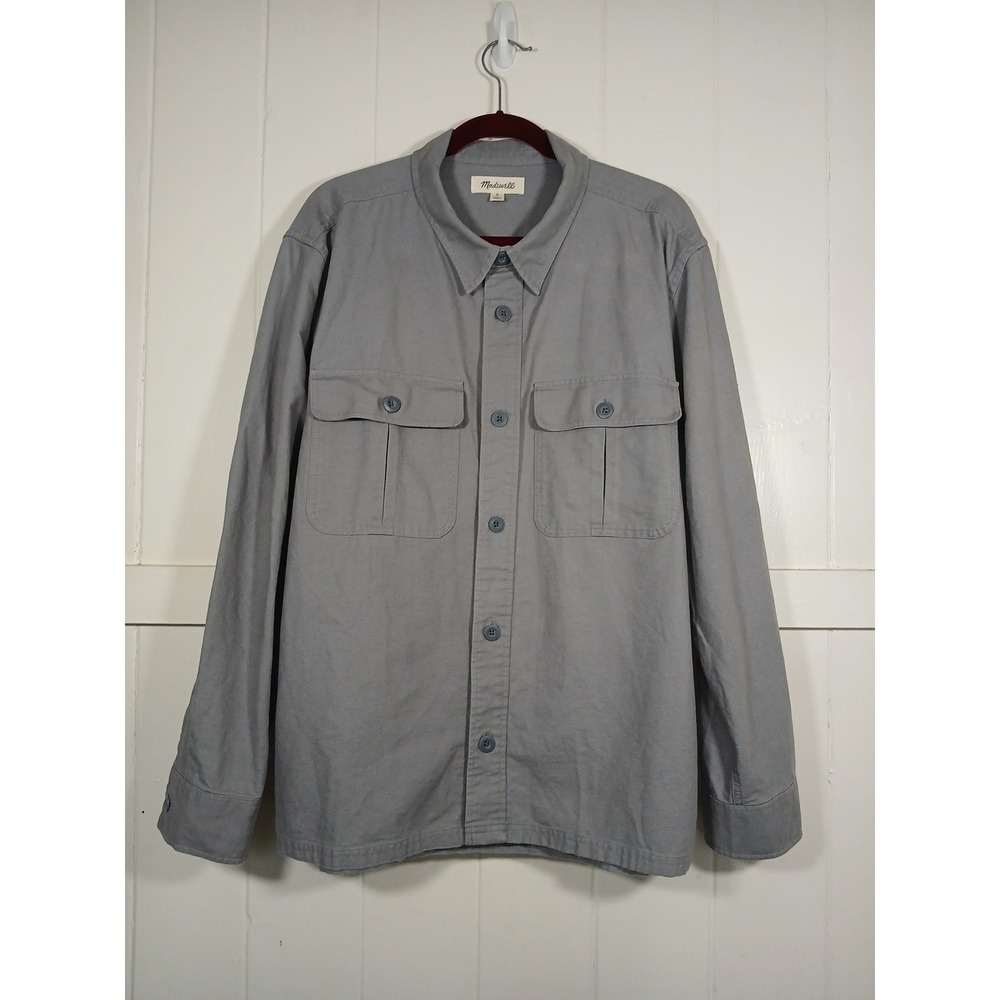 Madewell Chore Jacket Canvas Utility  Work Shacket Men's Large Gray Linen Blend